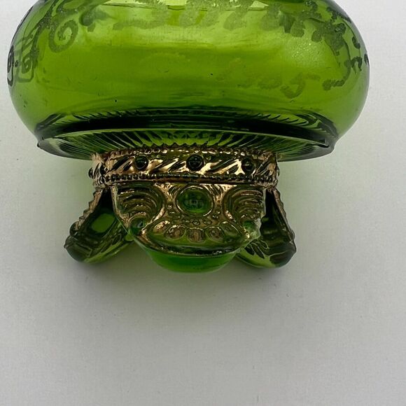 1905 St. Louis Worlds Fair Colorado Glass Emerald Toothpick Holder Lacy Medalion - Picture 6 of 10